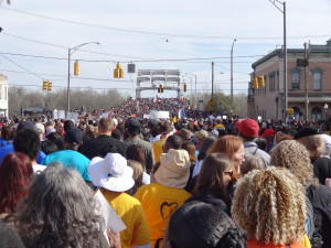 80,000 people marched across the Edmund Pettus Bridge on March 8, 2015
